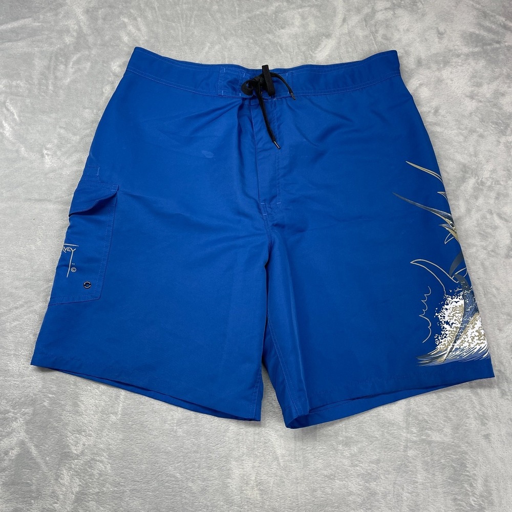 AFTCO Guy Harvey Shorts Mens 38 Blue Sport Fishing Board Swim Trunks Surf Surfer